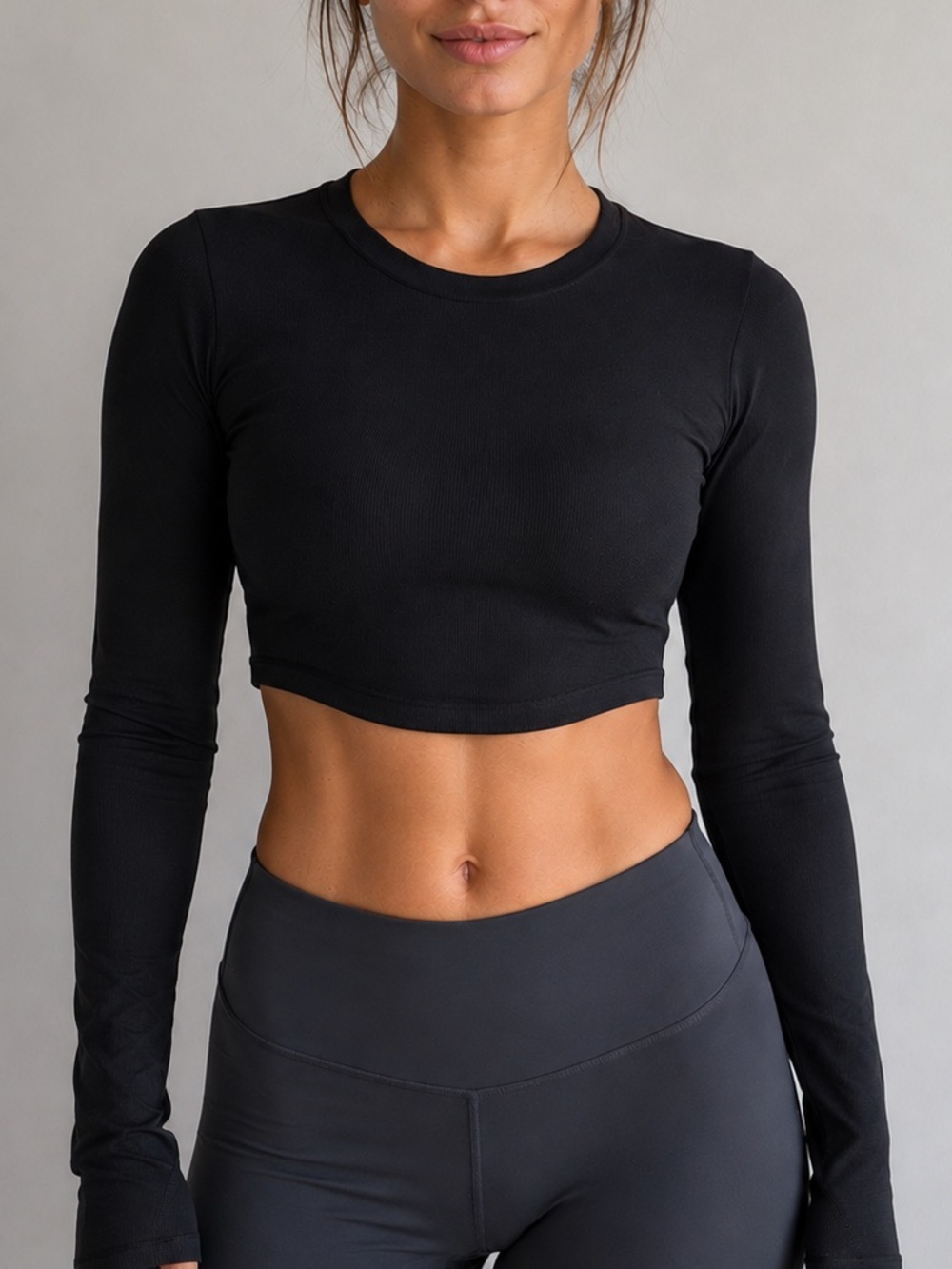 NWT✨ Mono B Black Ribbed Long Sleeve Crop Top Size Small